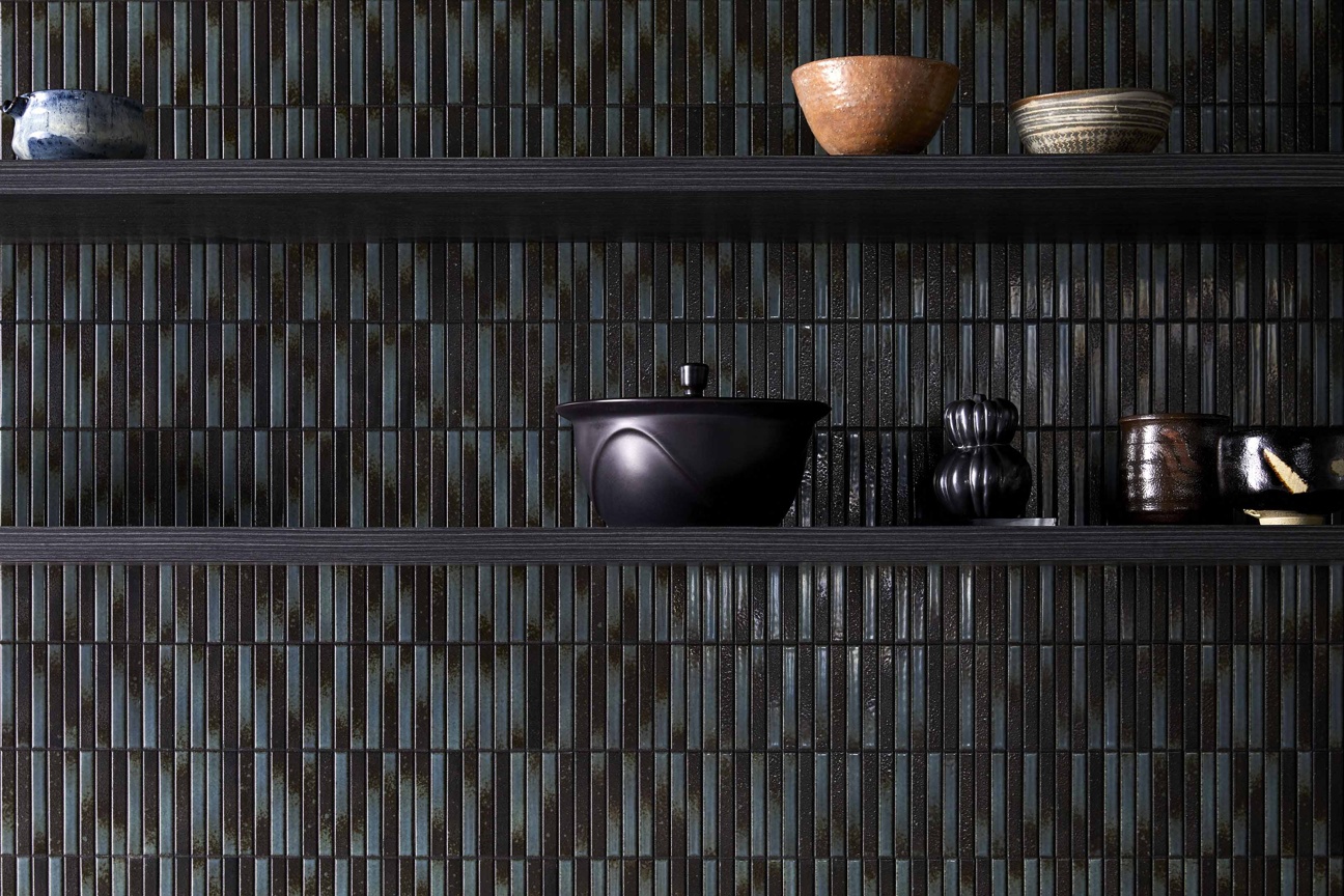 Yohen - Japanese Porcelain Wall Tile -  Dark Green Mix