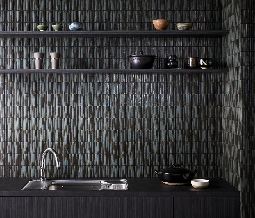 Yohen - Japanese Porcelain Wall Tile -  Dark Green Mix