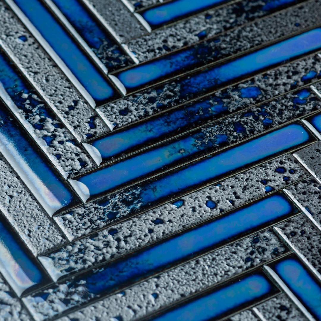 Yohen - Japanese Porcelain Wall Tile -  Dark Blue Mix