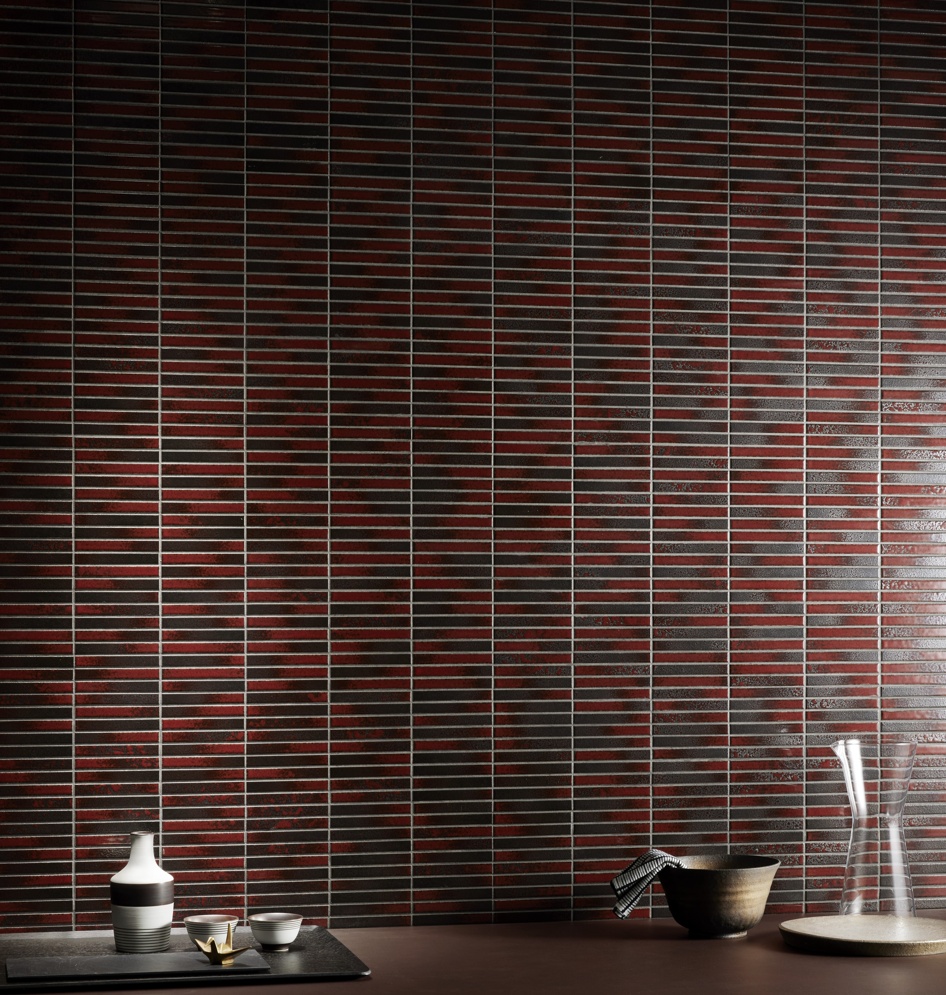 Yohen - Japanese Porcelain Wall Tile - Dark Red Mix