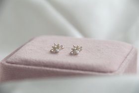 9ct Gold Freshwater Pearl + Crystal Stud Earrings