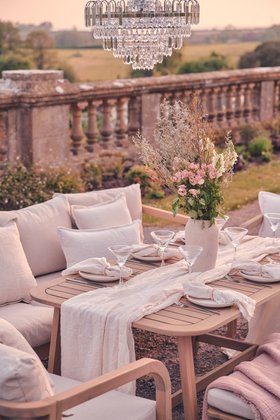 Luxury Alfresco Dining Lydiard Light Wood & Beige 7 Seat Garden Dining Set