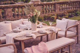 Luxury Alfresco Dining Lydiard Light Wood & Beige 7 Seat Garden Dining Set