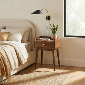 Vinson Square Walnut Wood Bedside Table