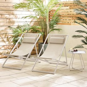 2x Corsica Cream Metal & Textilene Deck Chairs