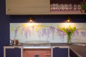 Wisteria in Linen Glass Splashback / Emma Britton Decorative Glass Designer