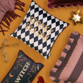 Spooky Season Velvet Halloween Cushion Gold/Monochrome