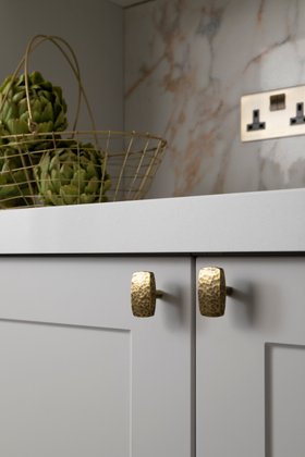 Heritage Brass: Antique Brass Rectangular Hammered Cabinet Knob  Close Up DT1
