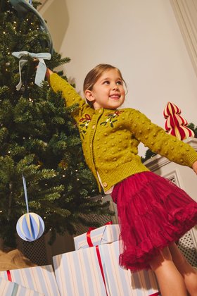 Olive Green Mistletoe Embroidered Cardigan