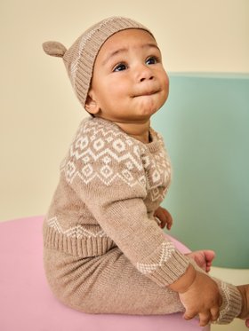 Brown Fairisle 3-Piece Fairisle Knit Set