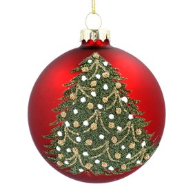 Matt Red Glass Bauble With Beaded Tree