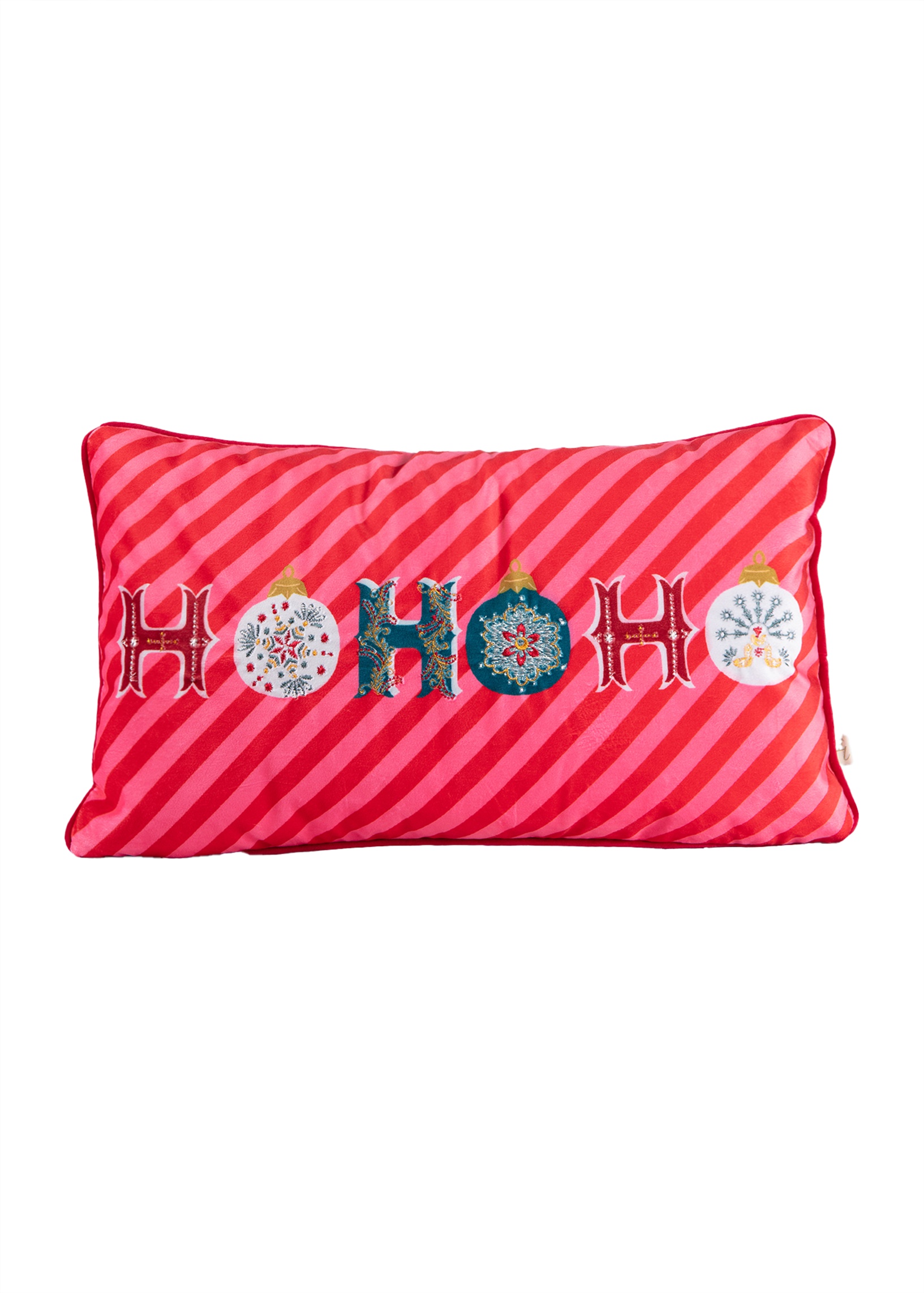 Ho Ho Ho pink stripe cushion
