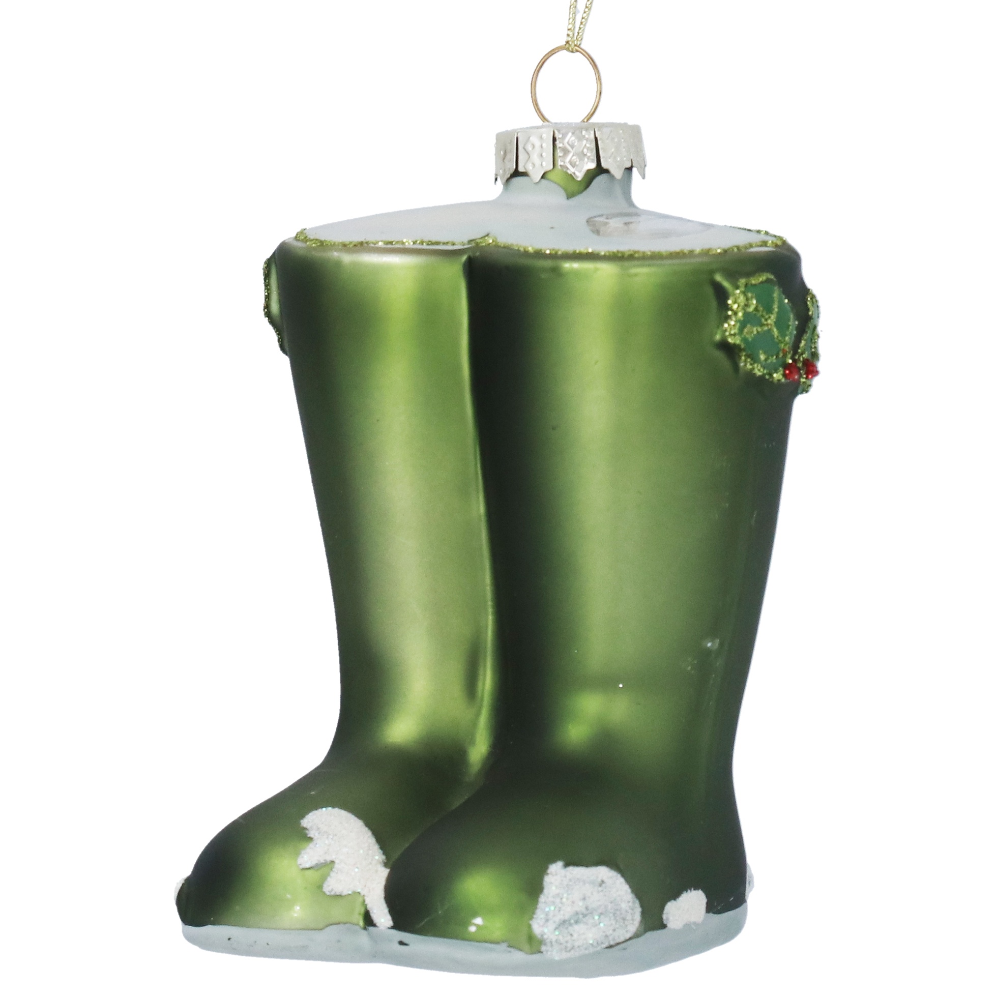 Green Glass Wellington Boots Decoration