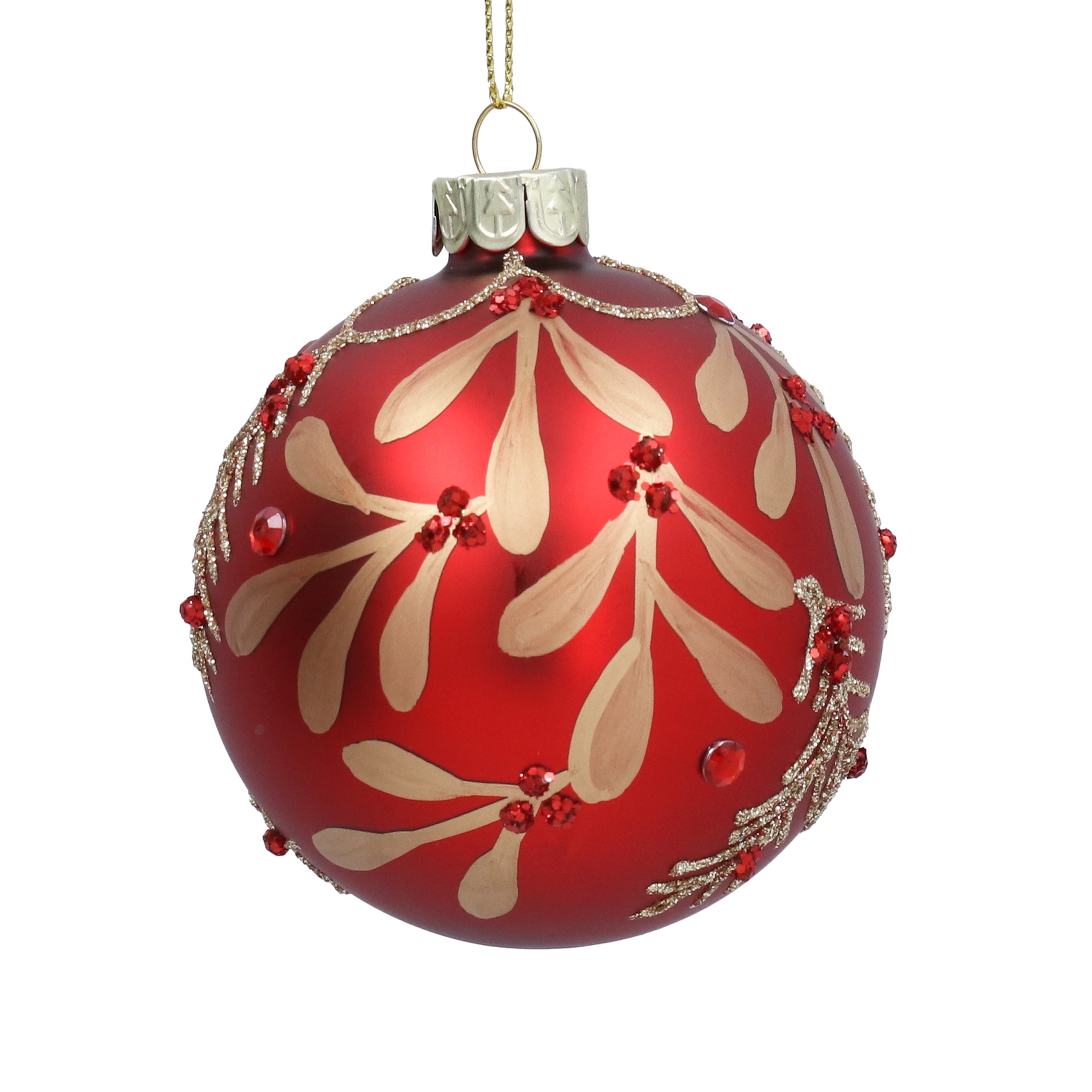 Red Gold Mistletoe Glass Bauble
