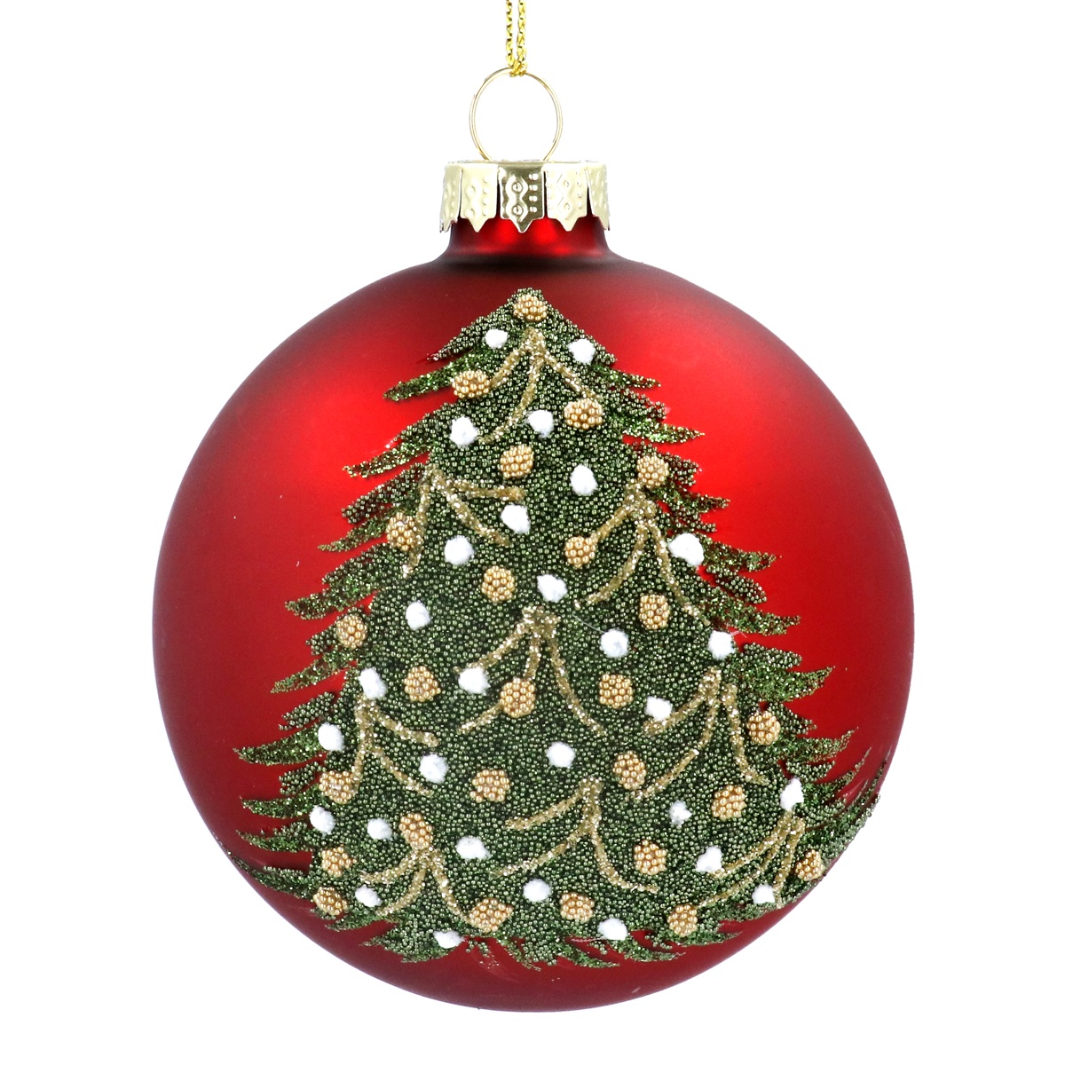 Matt Red Glass Bauble With Beaded Tree