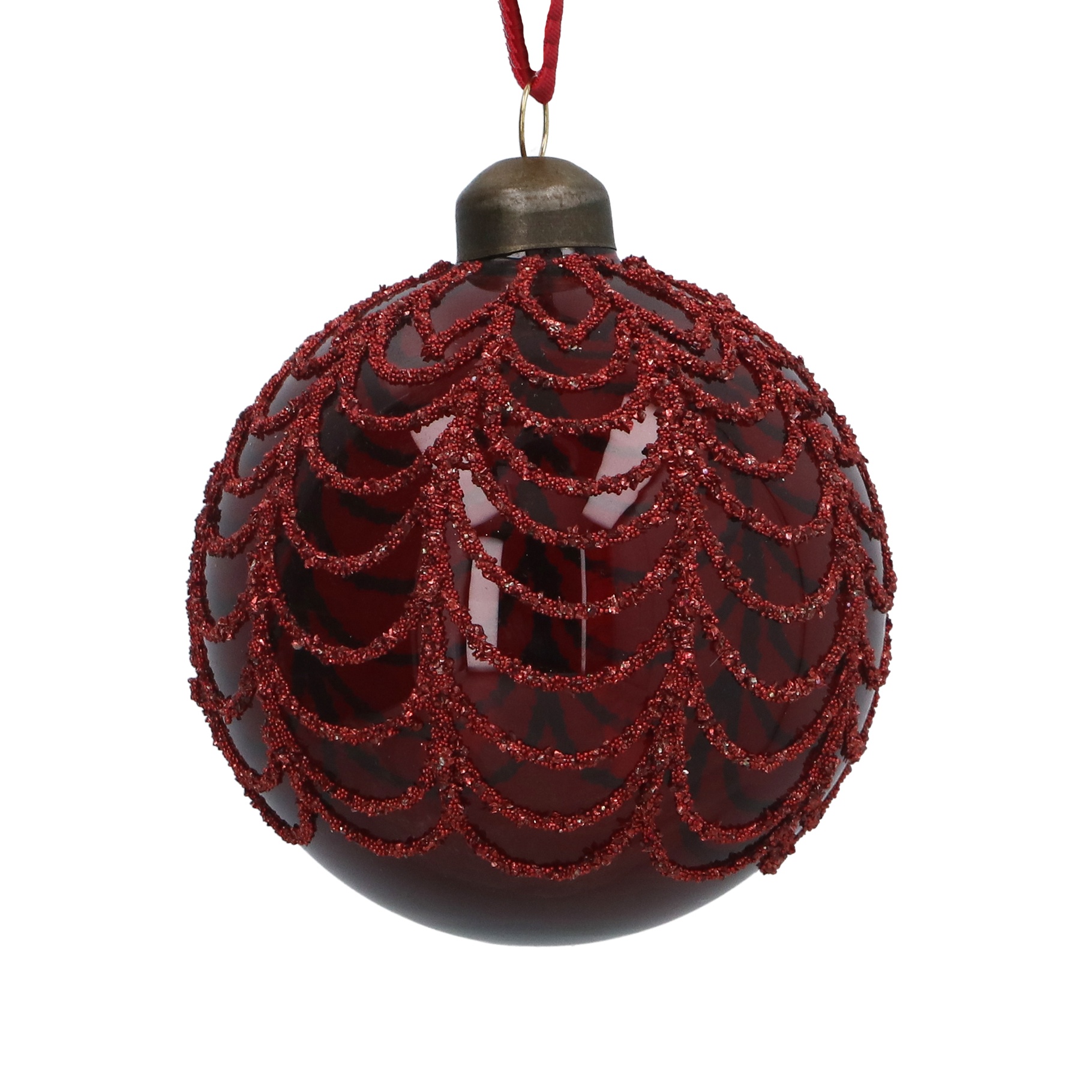 Antique Red Beaded Swirl Glass Bauble