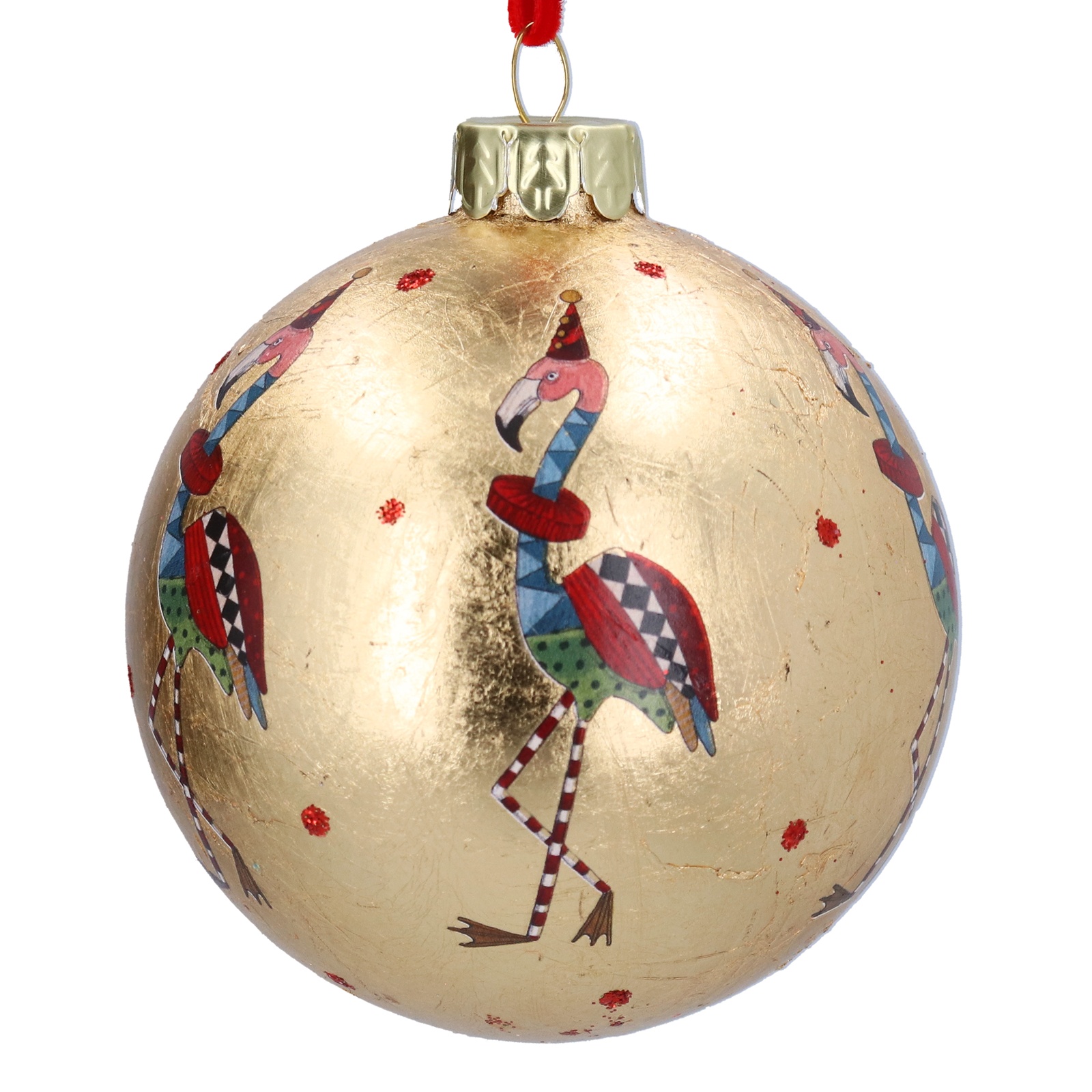 Glass Gold Leaf Flamingo Bauble