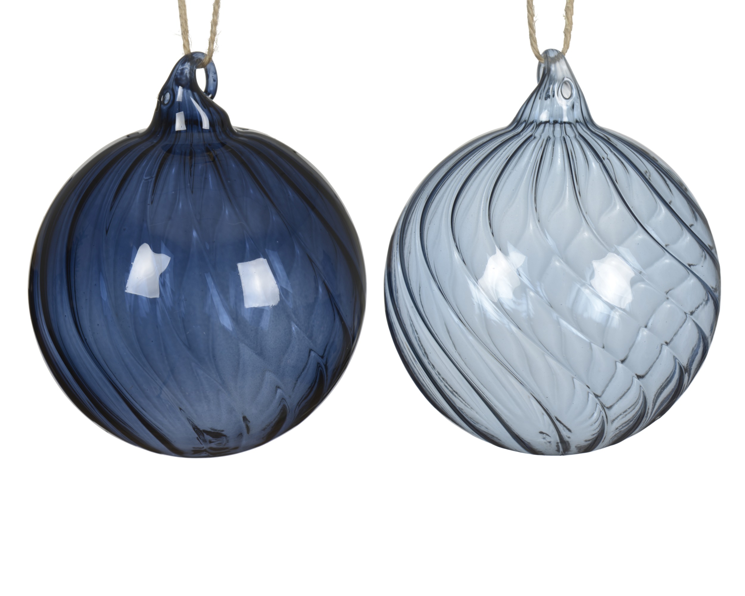 Blue Glass Clear Swirl Baubles
