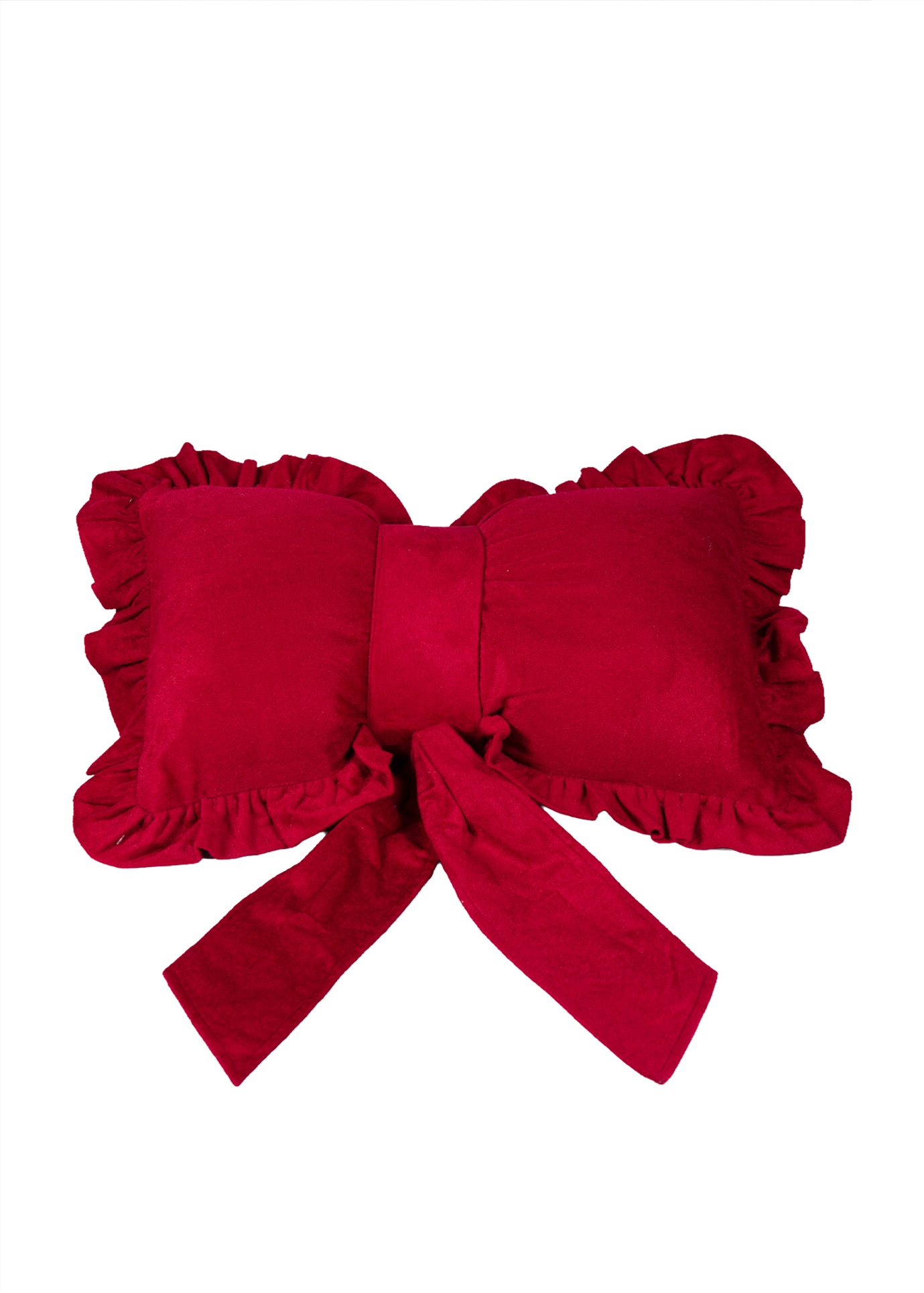 Red Velvet Ruffle Bow Cushion