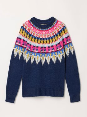 FatFace Navy Fantasy Fairisle Crew Neck Christmas Jumper