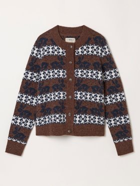 FatFace Rabbit Fairisle Brown Knitted Crew Cardigan