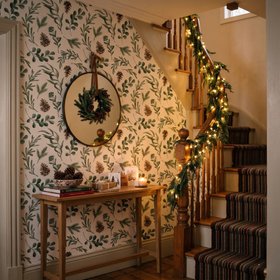 Watercolor Winter Green Leaves and Branches Decor Wallpaper