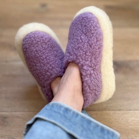 Pure Wool Fleece Slippers Lilac