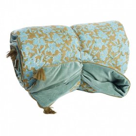 Sofa Throw In Green Velvet And Floral Pattern
