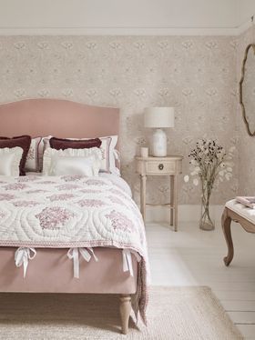 French Bedroom_Soho Piped Pink Velvet Upholstered Bed_£1245