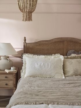 French Bedroom_Ruffled Linen and Lace White Cushion Cover_£120
