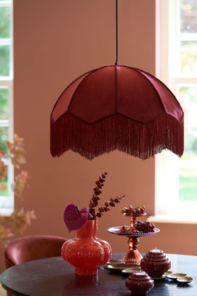 Fringed Red Velvet Pendant Light, Medium