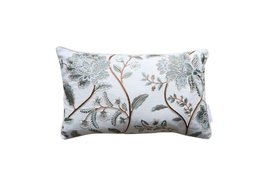 French_Bedroom_Pressed Flowers Embroidered Cushion in Tourmaline and Hazelnut_£60