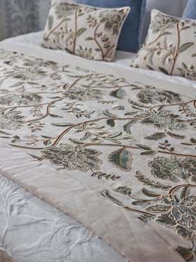French_Bedroom_Pressed Flowers Embroidered Runner in Tourmaline and Hazelnut_£260