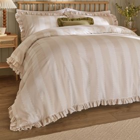 French Bedspread_Birdie Stripe Bed Linen Set In Oat & Milk_£60