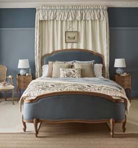 French Bedroom_Love Story Blue Velvet Upholstered French Bed_£1795
