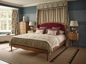 French Bedroom_Love Story Cocoon Upholstered Bed in Berry Velvet_£1795