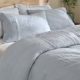 French Bedroom_Morning Lark Mineral Blue Crinkle Bed Linen Set_£65