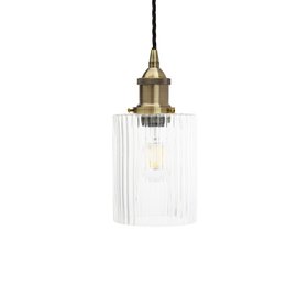 French Bedroom_Henley Cylinde Petite Fluted Glass Pendant Light in Antique Brass_£74