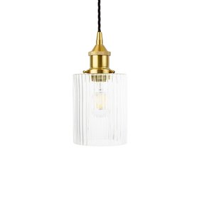 French Bedroom_Henley Cylinde Petite Fluted Glass Pendant Light in Polished Brass_£84
