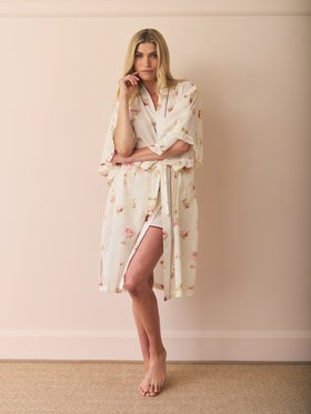 Their Nibs x French Bedroom Ivory Nostalgic Rose Cotton Voile Dressing Gown