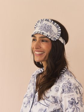 Their Nibs x French Bedroom Navy Blue Toile Cotton Frill Eye Mask