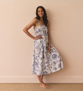 Their Nibs x French Bedroom Navy Blue Toile Shirred Midi Nightdress