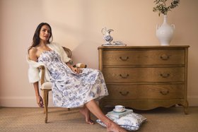 Their Nibs x French Bedroom Navy Blue Toile Shirred Midi Nightdress
