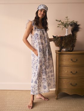 Their Nibs x French Bedroom Navy Blue Toile Cotton Maxi Nightdress