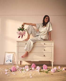 Their Nibs x French Bedroom Green & Pink Regency Rose Cotton Pyjamas