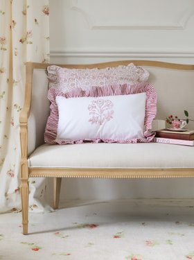 Floral Handblock Ruffle Cushion