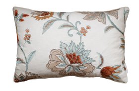 French Bedroom_Pressed Flowers Embroidered Cushion in Tangerine & Topaz_£60