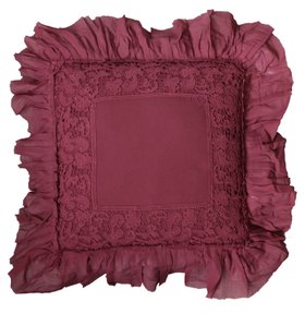 French Bedroom_Hideaway Lace Cushion Cover in Berry Red_£120