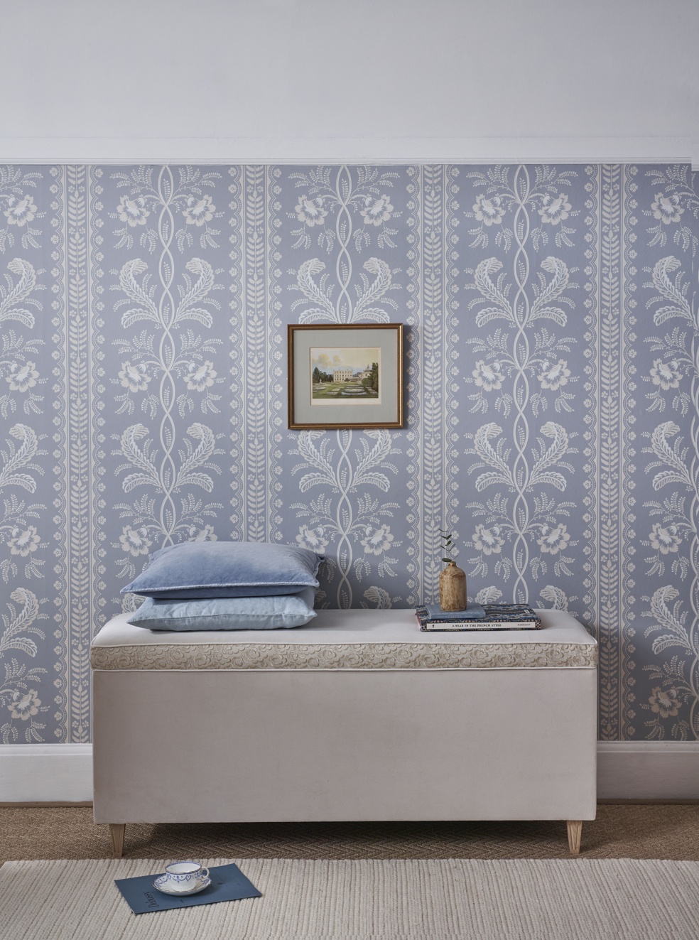 French Bedroom_Le Perlage Velvet Embroidered Ottoman_£895