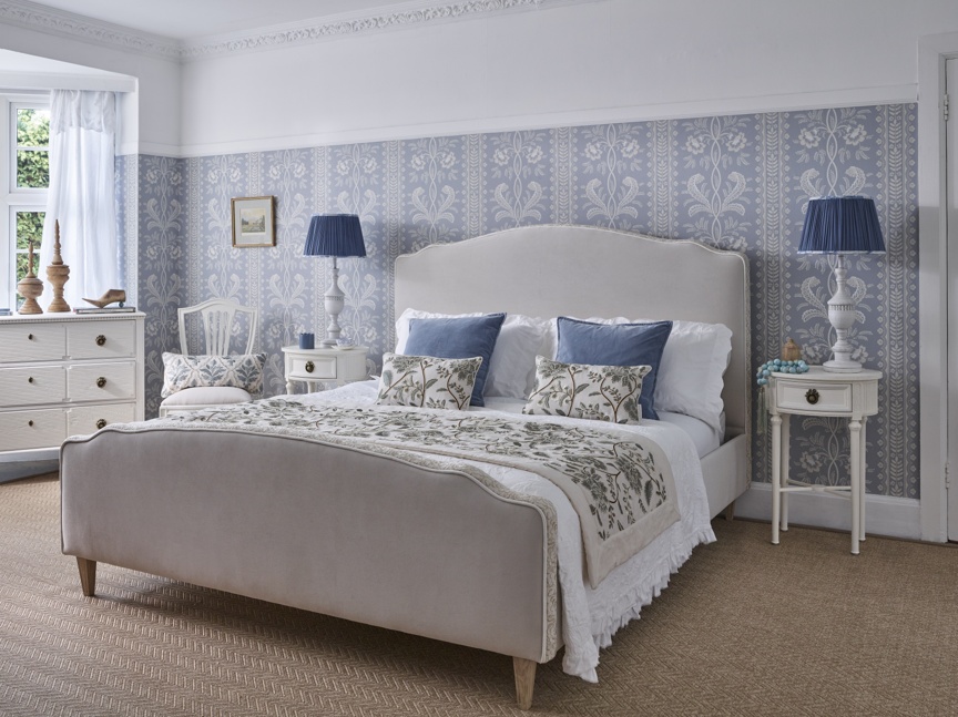 French Bedroom_Le Perlage Velvet Embroidered Bed_£1795